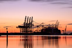 Southampton Container Port in silhouette