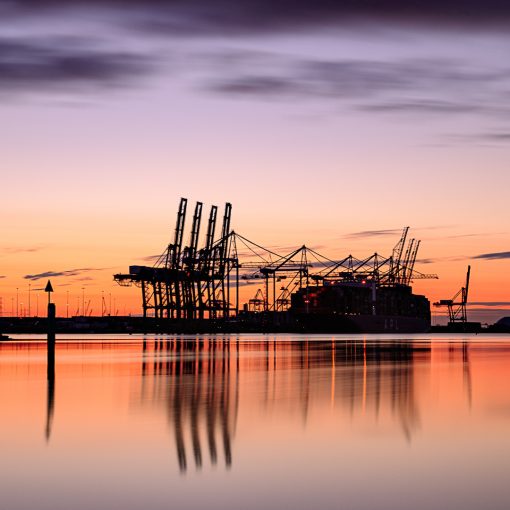 Southampton Container Port in silhouette